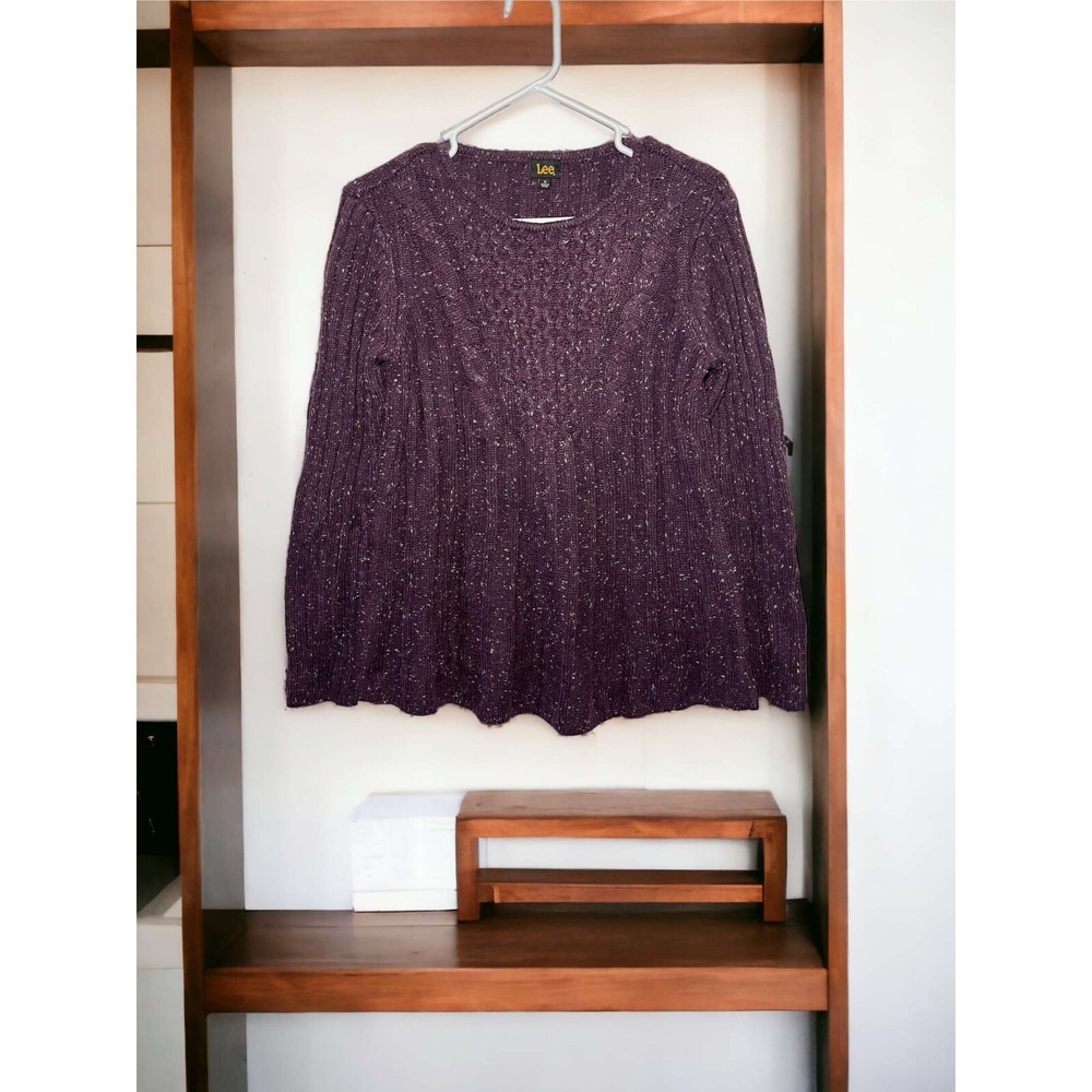 Lee Womens Medium Purple Cable Knit Long Sleeve Sweater 100% Acrylic!
